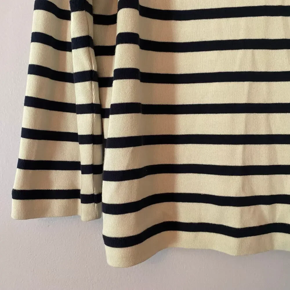 Chico's Blue Cream Stripe Popover Sweater Nautical Sailor Women's size 2 / Large